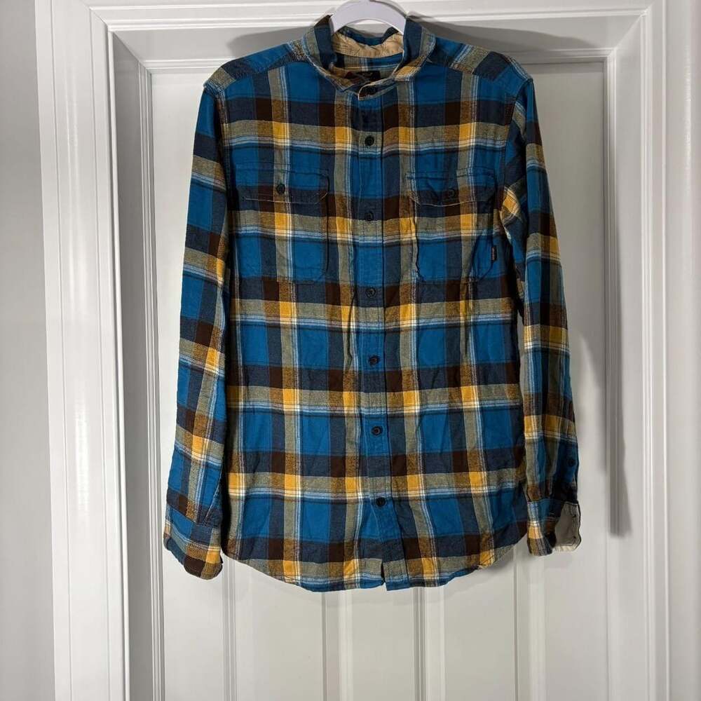 Burton Flannel Button-Up Shirt Size S Blue Yellow Brown Plaid